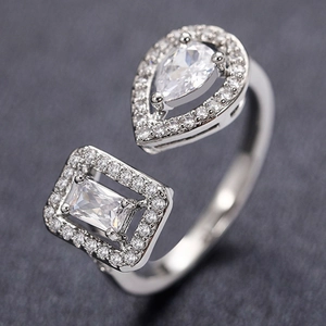 Luxuriöser Geometrischer Zirkonia Kupferring Damen Offen Birnen Und Quadratischer Zirkonia Verstellbarer Fingerring Schmuck Für Hochzeit Party