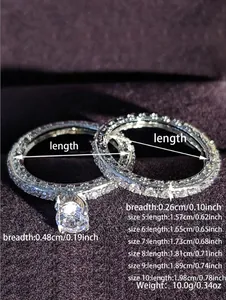 Guía de tallas detallada para set de anillos de circonita con ancho y peso incluidos