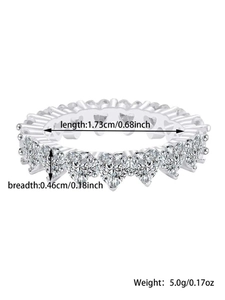 Detail of silver heart-shaped eternity ring showing 1.73cm diameter and 0.46cm width