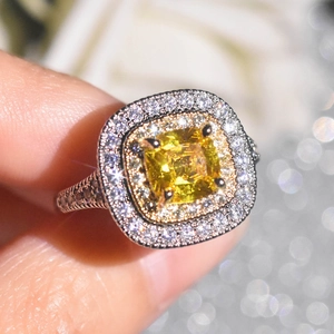 Anillo De Doble Halo De Zirconia Cúbica De Corte Cojín Ovalado De Lujo Para Mujer Joyas De Boda De Cobre Galvanizado Regalo
