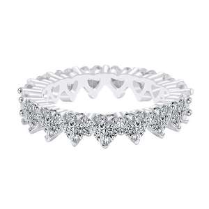 Minimalist silver eternity ring featuring heart-cut cubic zirconia gemstones for women