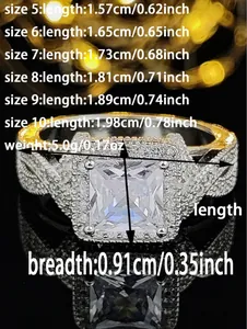 Größentabelle mit Breiten- und Durchmesserangaben für das Set mit quadratischem Ring