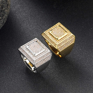 Anelli a sigillo hip-hop in oro e argento con micro-pavé di pietre di zirconia cubica