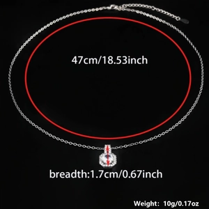Detailed size map of silver zircon necklace with pendant width 1.7cm and weight 10g