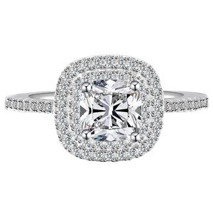Bague en acier inoxydable avec double halo et oxyde de zirconium à coupe coussin