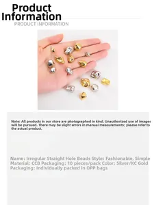 Detailed view of silver and gold irregular CCB spacer beads for DIY jewelry making