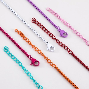 Colorful stainless steel link chains with matching lobster clasps for DIY jewelry