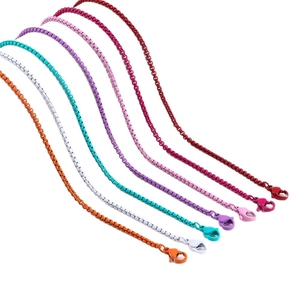 Colorful 50cm stainless steel box chains with matching lobster clasps for DIY jewelry