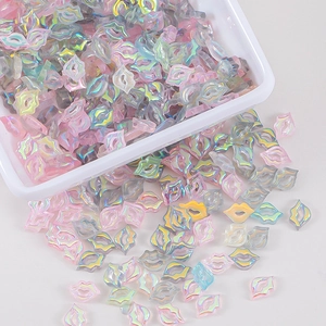 Iridescent hollow lip-shaped resin charms in macaron colors for DIY nail art and crafts