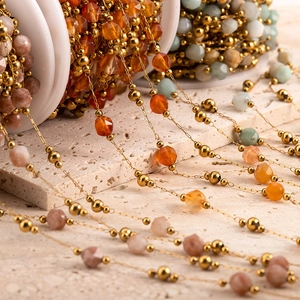 DIY Kette aus 304 Edelstahl mit unregelmäßigen Edelsteinen und goldenen Perlen