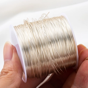 Detailed macro view of high-gloss gold copper wire on a white spool for DIY jewelry