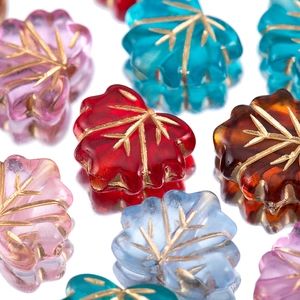 Baroque maple leaf acrylic beads with gold veins for DIY jewelry making