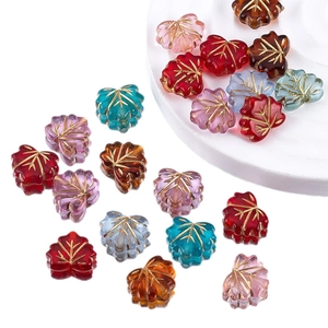 Baroque acrylic maple leaf beads with golden veins for DIY jewelry making