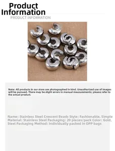 Macro detail of 4mm stainless steel crescent moon bead connectors for DIY jewelry making
