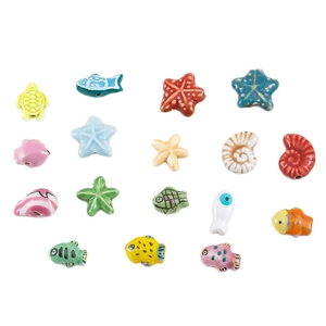 Colorful marine animal polymer clay beads including starfish and turtles for DIY jewelry