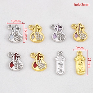 Lucky gourd and tag alloy pendants with rhinestones for DIY jewelry making kits