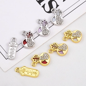 DIY Jewelry Accessory Alloy Chinese Fortune Gourd Rhinestone Pendant For Necklace Bracelet Making Lucky Tag Charms