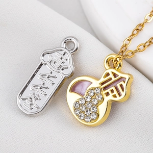 Lucky Chinese gourd pendant and silver tag charm for DIY jewelry and necklaces