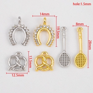 Ensemble de pendentifs en alliage avec bretzel strass et raquette pour bijoux DIY