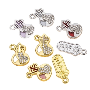 Alloy gourd and safety tag charms with rhinestones and enamel for DIY jewelry making