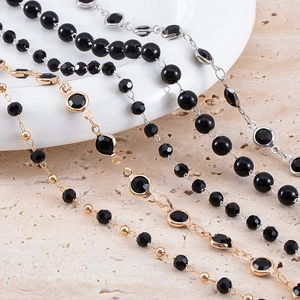 Black Artificial Pearl Rhinestone Copper Chain For DIY Jewelry Making Necklace Bracelet Tassel Accessories Simple Fashion Jewelry Chain