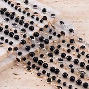 3-8mm black bead chain with gold and silver metal accents for DIY jewelry making