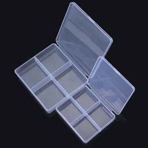 Detailed top view of 4 and 6 compartment transparent PP plastic organizer storage boxes