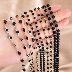 Selection of black bead and faux pearl chains for DIY jewelry making and necklaces