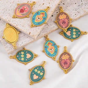 Detailed macro view of retro enamel flame eye pendants for DIY jewelry making