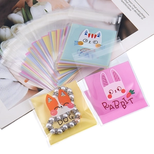 Bolsas transparentes con animales de dibujos para joyería, pack de 100, autoadhesivas