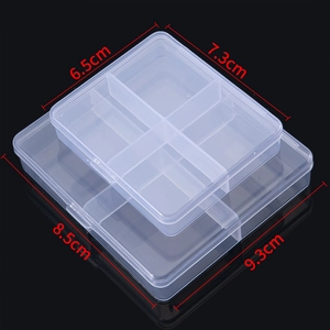 Transparent plastic organizers with 4 compartments and various sizes in stackable design