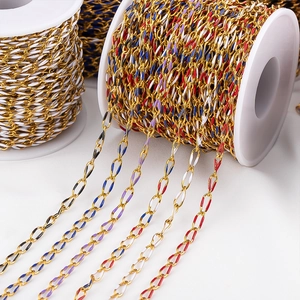 Gold stainless steel oval chain rolls with colorful enamel dripping for DIY jewelry