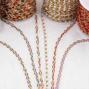 Macro detail of colorful enamel 304 stainless steel oval chains for DIY jewelry making