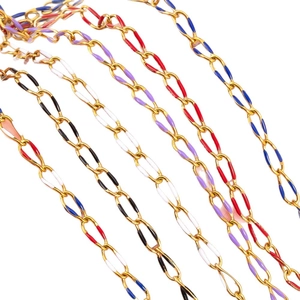 Gold stainless steel twisted oval chain with colorful enamel drips for DIY jewelry