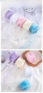 Close-up of translucent Morandi chiffon ribbons with elegant wavy edges for floral bouquets