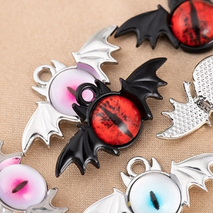 Gothic bat evil eye alloy pendants in black and silver for DIY jewelry making