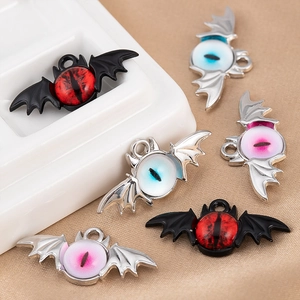 Detailed bat eye pendants for DIY jewelry making in black and silver alloy