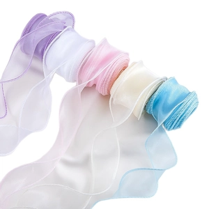 Elegant multi-color organza wave edge ribbons for flower bouquet and cake decoration