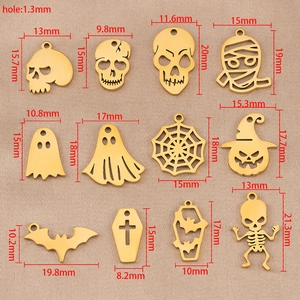 Halloween-Anhänger Set aus goldenem Edelstahl mit Totenkopf und Spinne für DIY Schmuck