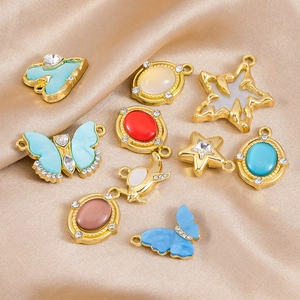 Alloy gold-plated charms with colorful drip oil and rhinestones for DIY jewelry making