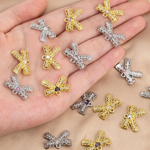 Sparkling bow alloy pendants with heart gemstones and crystals for DIY jewelry making