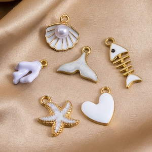 Pendentifs marins en alliage doré avec émail blanc arête de poisson étoile de mer DIY