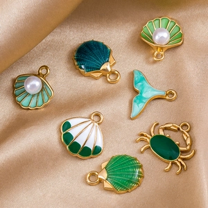 Groene oceaan emaille hangers set met schelpen en zeemeerminstaart voor DIY sieraden maken