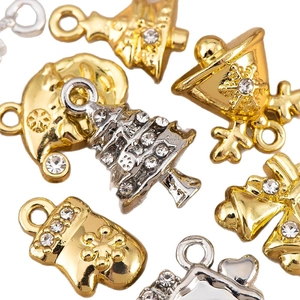 Christmas alloy charms with rhinestones including Santa and tree for DIY jewelry making