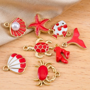 Colgantes tema océano rojo estrella de mar tortuga para creación de joyas DIY