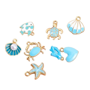 Blue ocean theme enamel mermaid and turtle charms for DIY jewelry making set