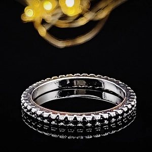 Luxurious silver-colored eternity band featuring multiple rows of micro-pave zircons