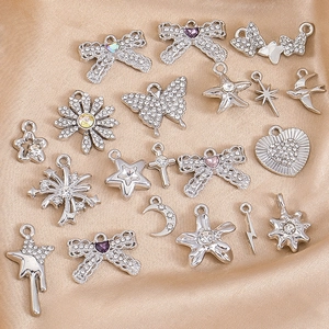 Vintage Silver Tone Alloy Rhinestone Pendants For DIY Jewelry Making Heart Star Moon Bow Design Handcrafted Accessory