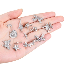 Silver alloy charms set with white and purple cubic zirconia for DIY jewelry making