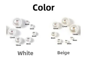 Detail view of ABS faux pearls in white and beige with sizes from 4mm to 14mm for DIY